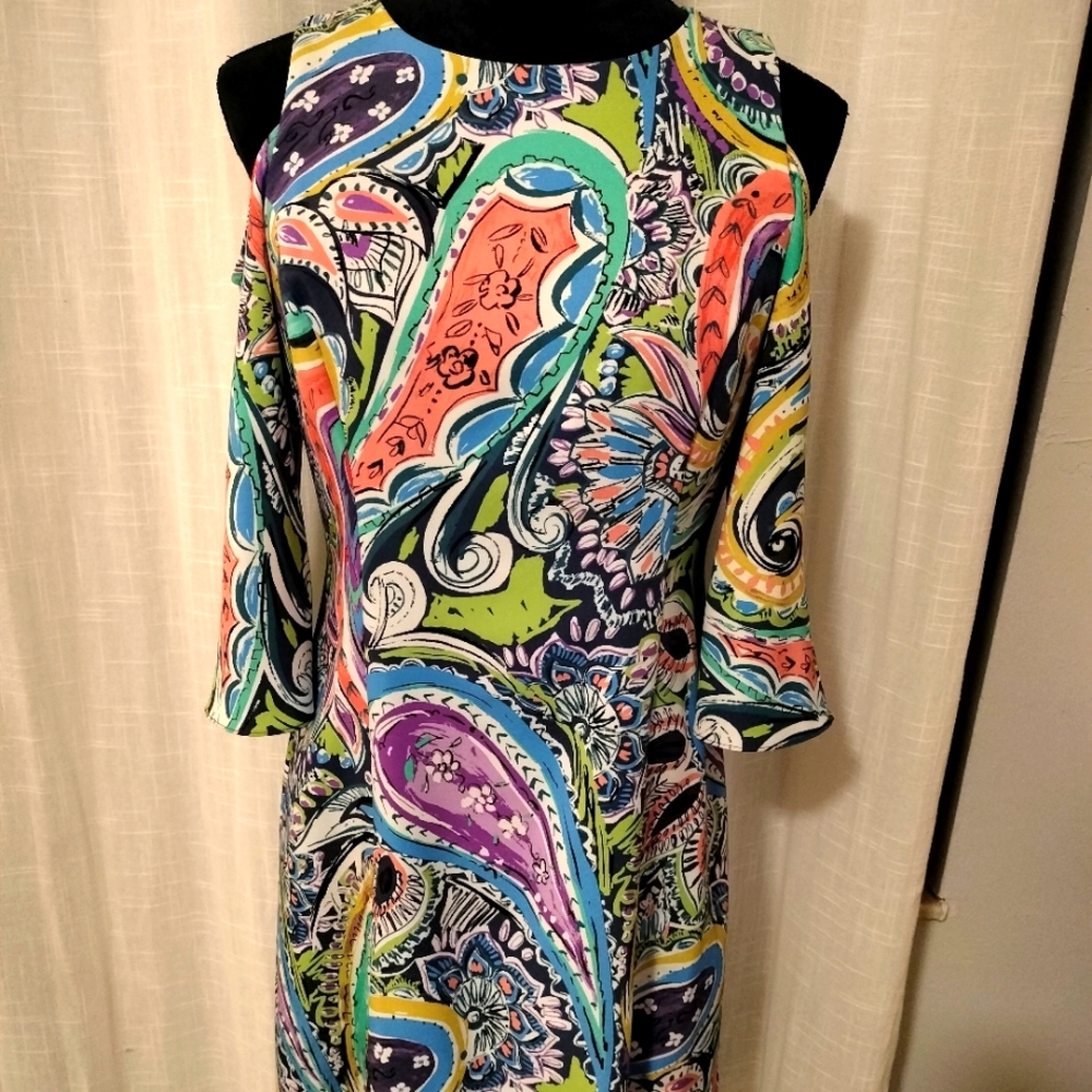 Nicole Miller Cold Cut Out Shoulder Multicolor Dress Size 6